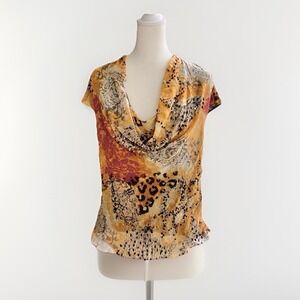Vtg VIE by Victoria Royal Sequin Cowl Neck Top‎ Size 12 Lined Animal Print 90s